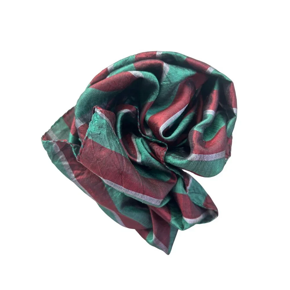 Vintage Stripe Colorblock Rectangle Scarf Lightweight Pure Silk Neck Wrap